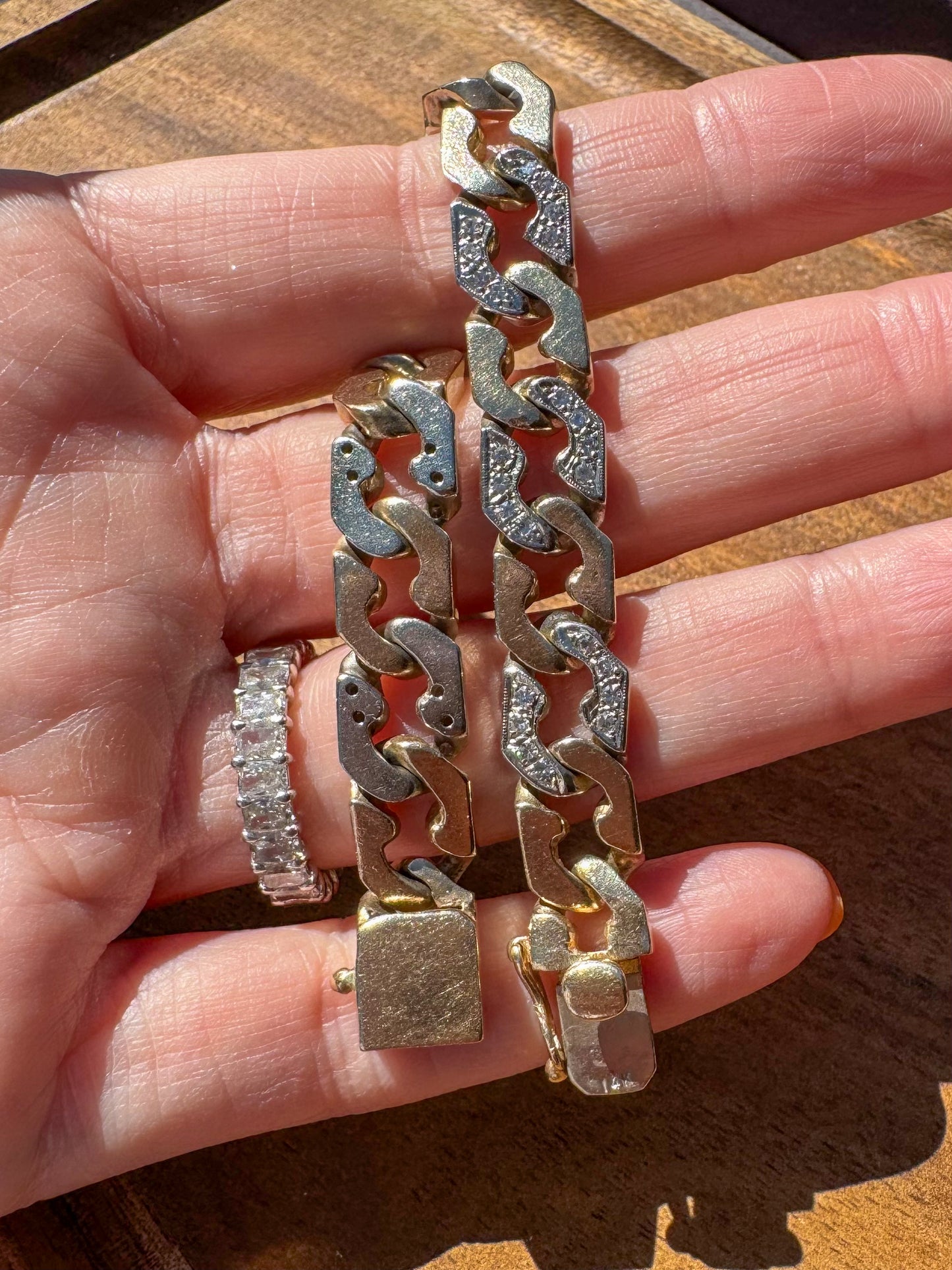 14K Two Tone Zelman & Friedman Modern Curb Bracelet with Diamonds