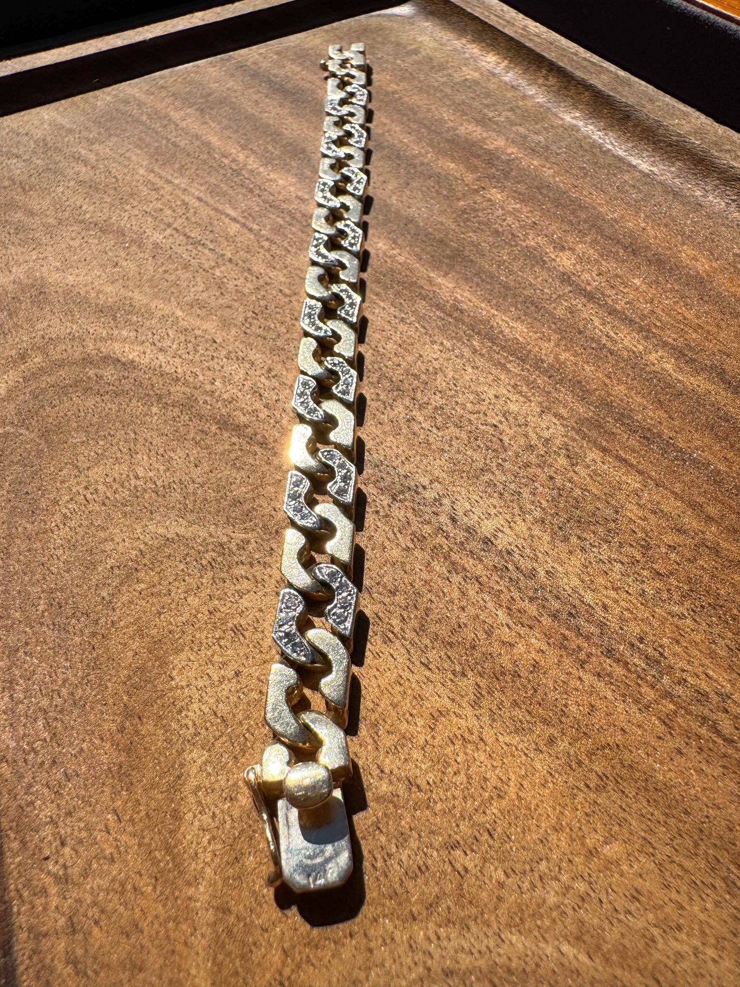 14K Two Tone Zelman & Friedman Modern Curb Bracelet with Diamonds