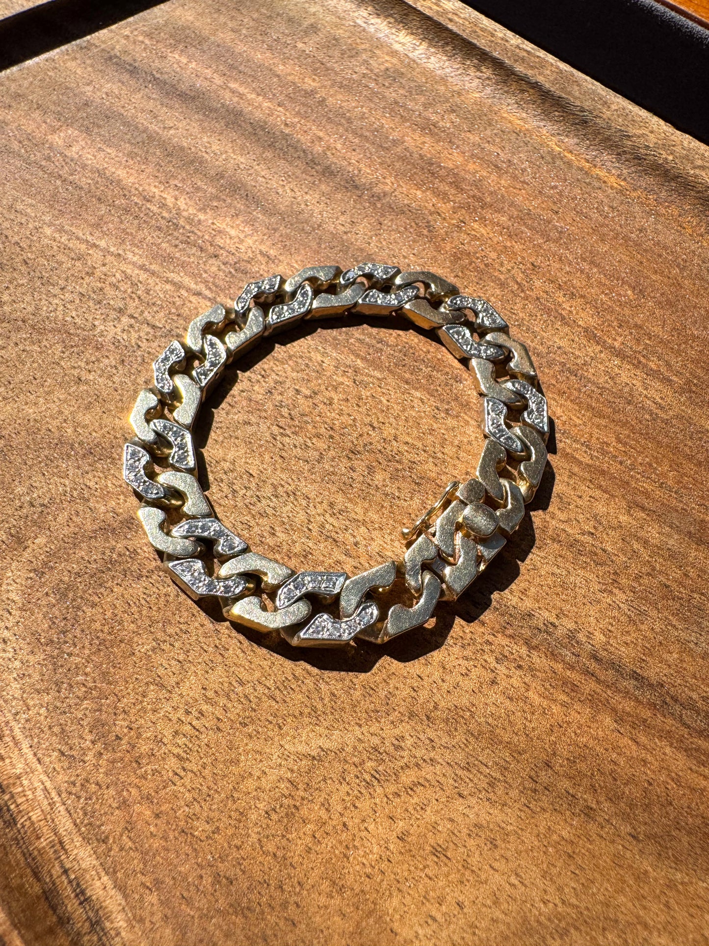 14K Two Tone Zelman & Friedman Modern Curb Bracelet with Diamonds