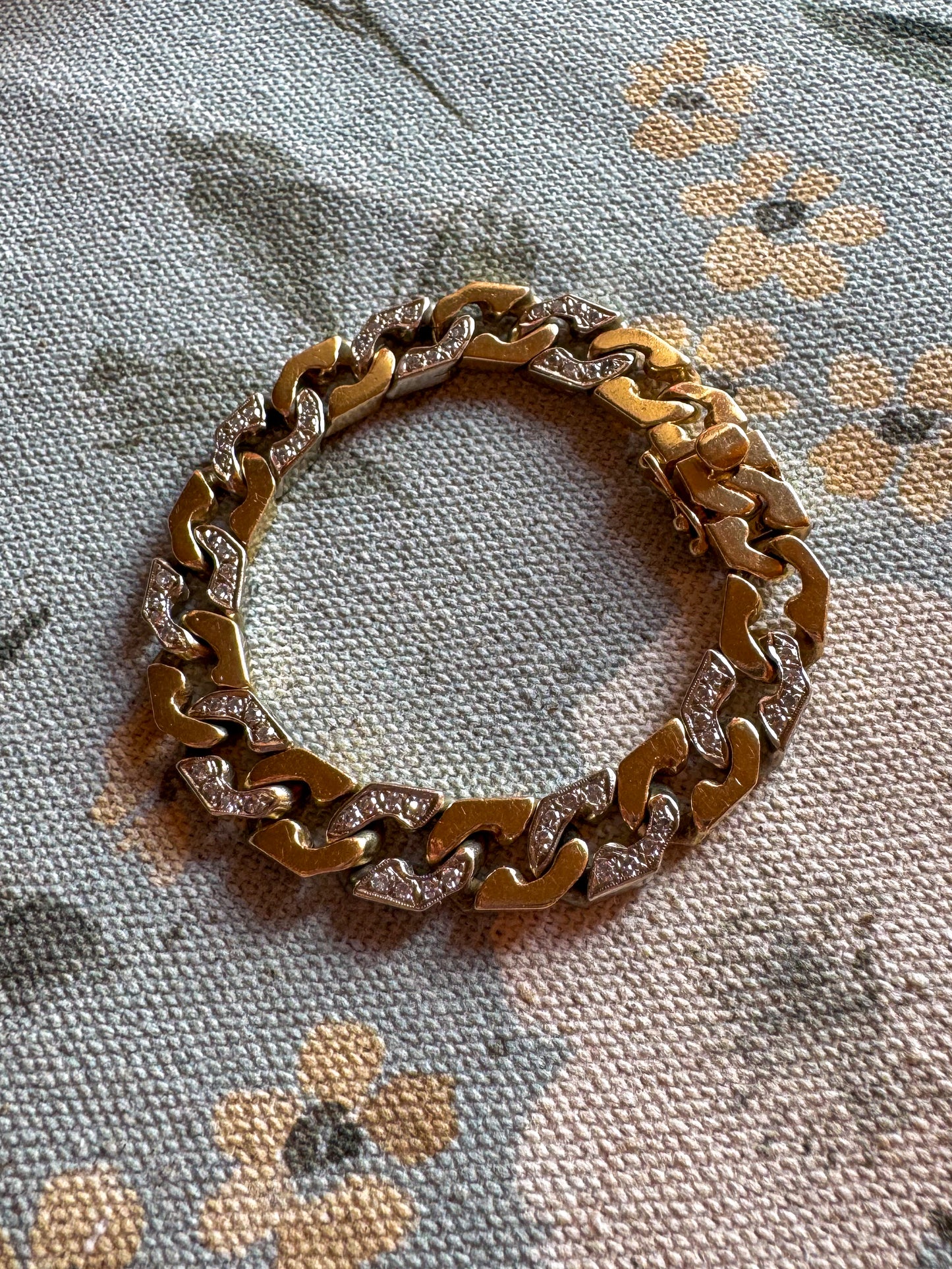 14K Two Tone Zelman & Friedman Modern Curb Bracelet with Diamonds