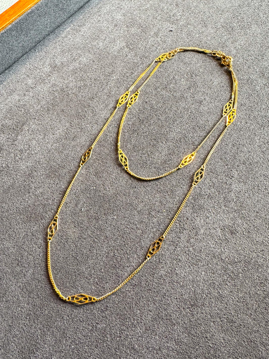 Vintage 14K 24 Inch Italian Filigree Infinity Link Station Necklace