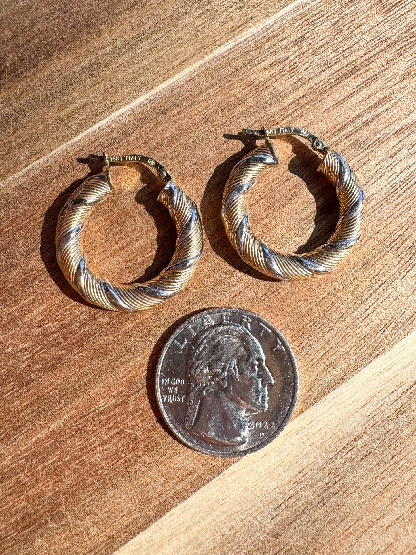 14K Two-Tone Twisted Cable Hoops
