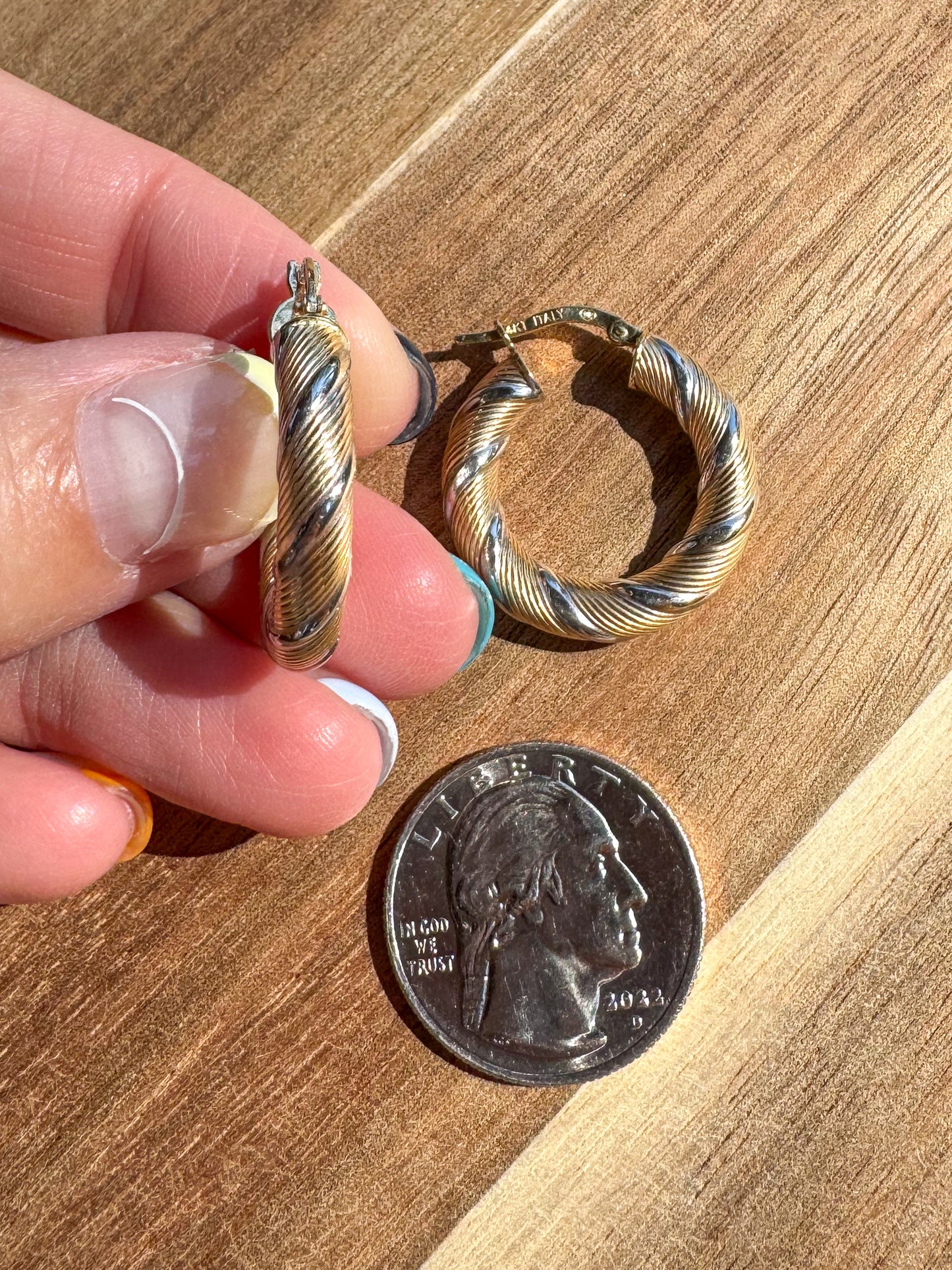 14K Two-Tone Twisted Cable Hoops