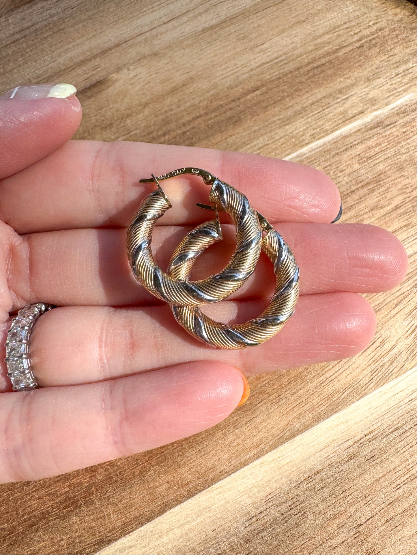 14K Two-Tone Twisted Cable Hoops