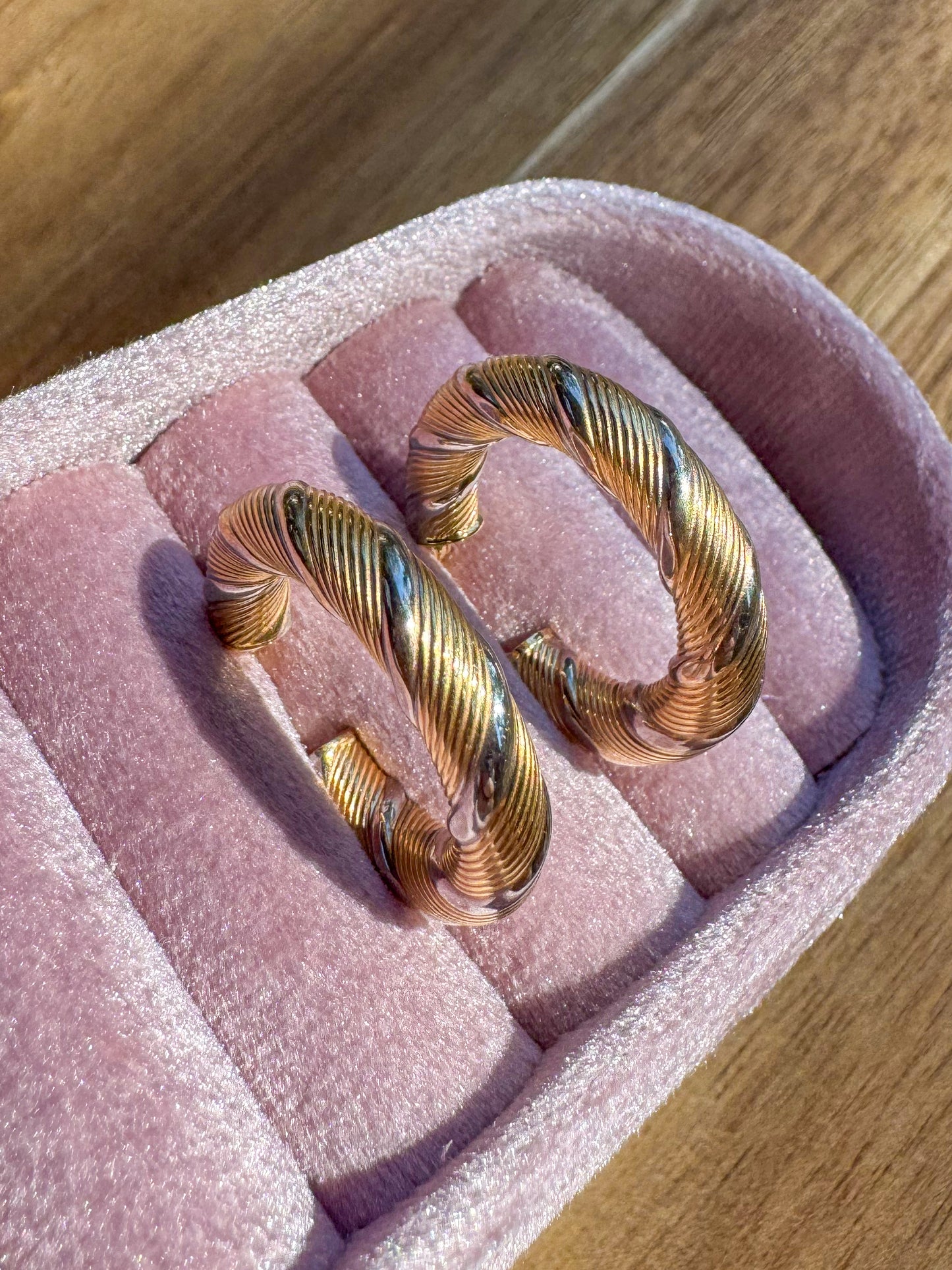 14K Two-Tone Twisted Cable Hoops