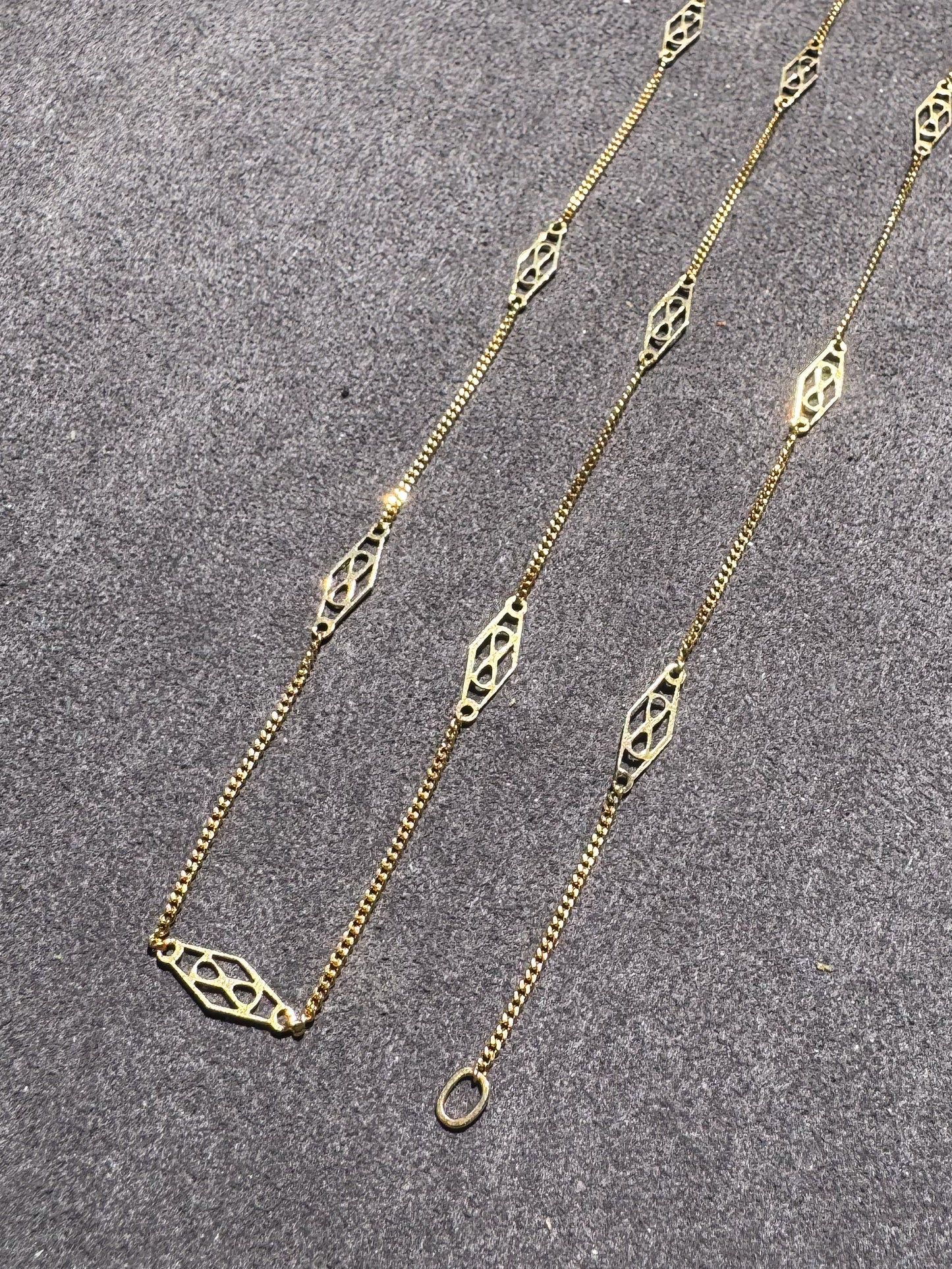 Vintage 14K 24 Inch Italian Filigree Infinity Link Station Necklace