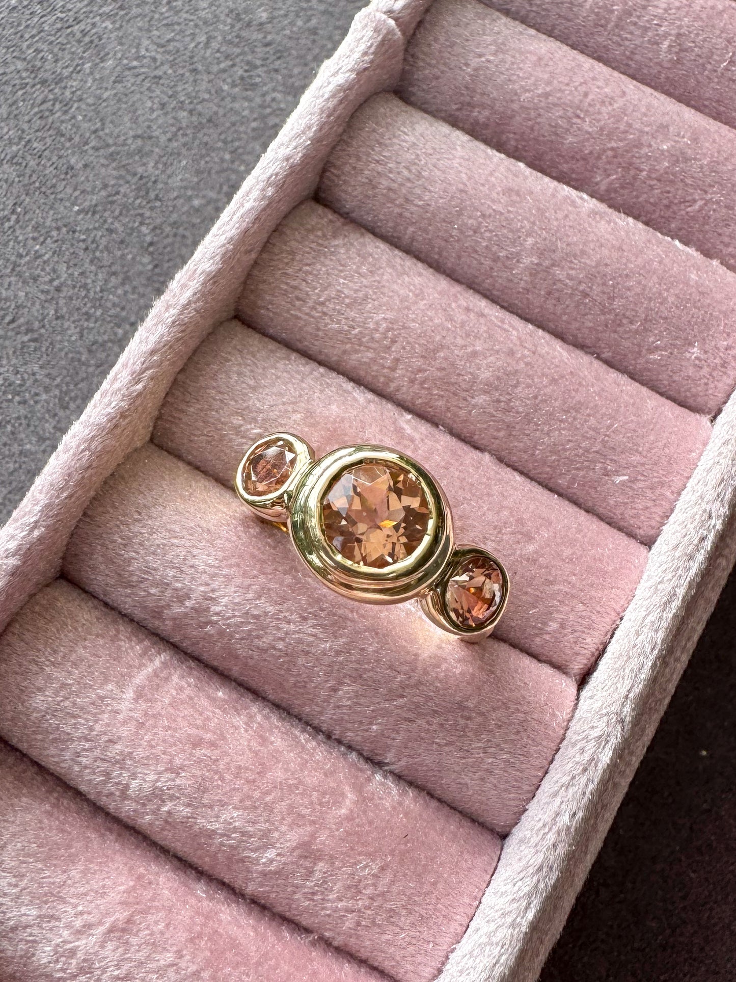 14K Yellow Gold Three Stone Ring with Oregon Sunstones