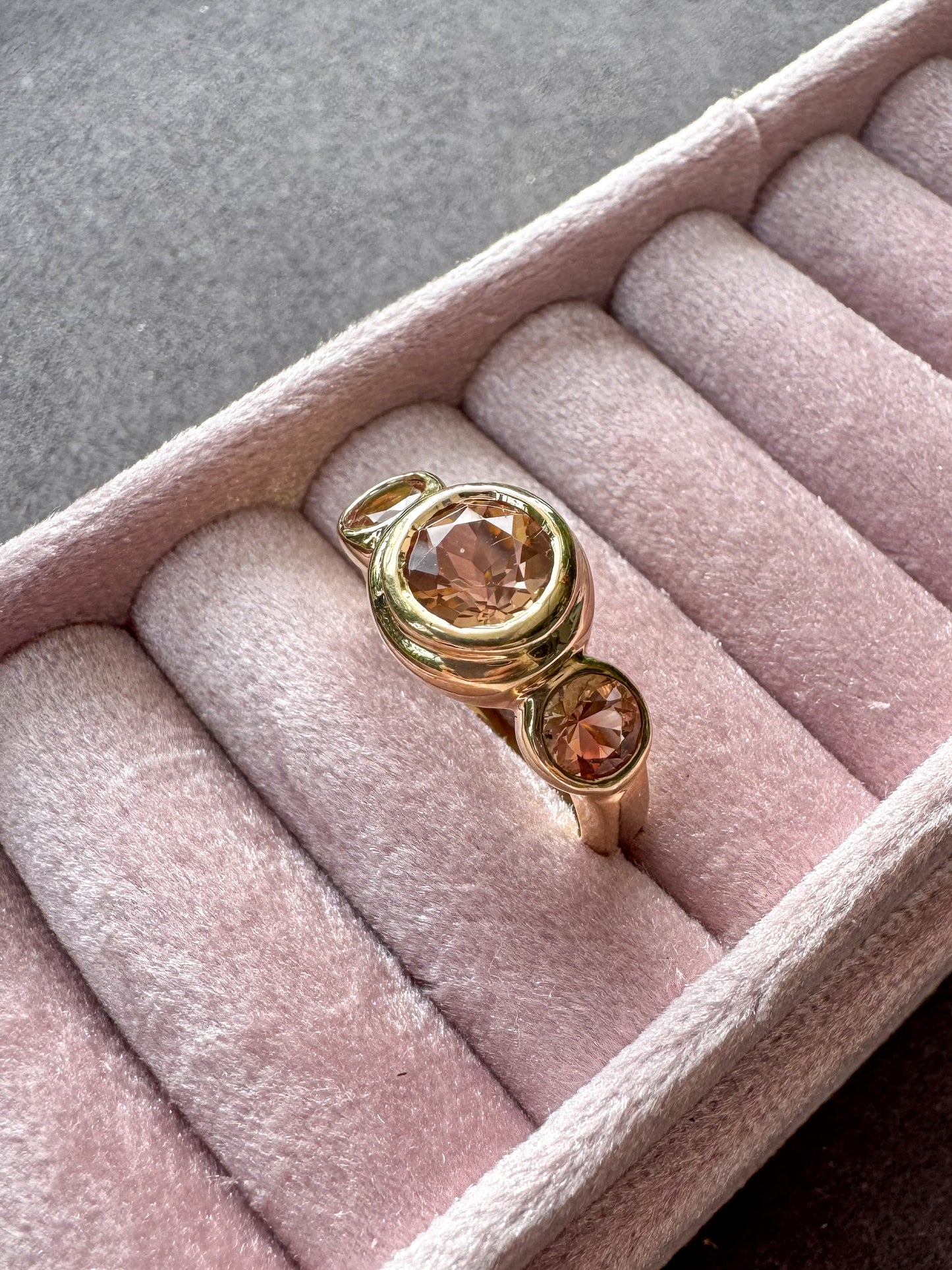 14K Yellow Gold Three Stone Ring with Oregon Sunstones