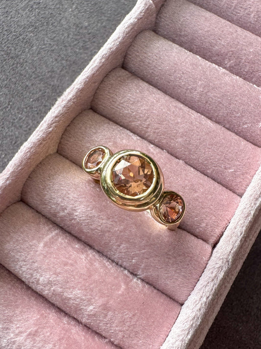 14K Yellow Gold Three Stone Ring with Oregon Sunstones