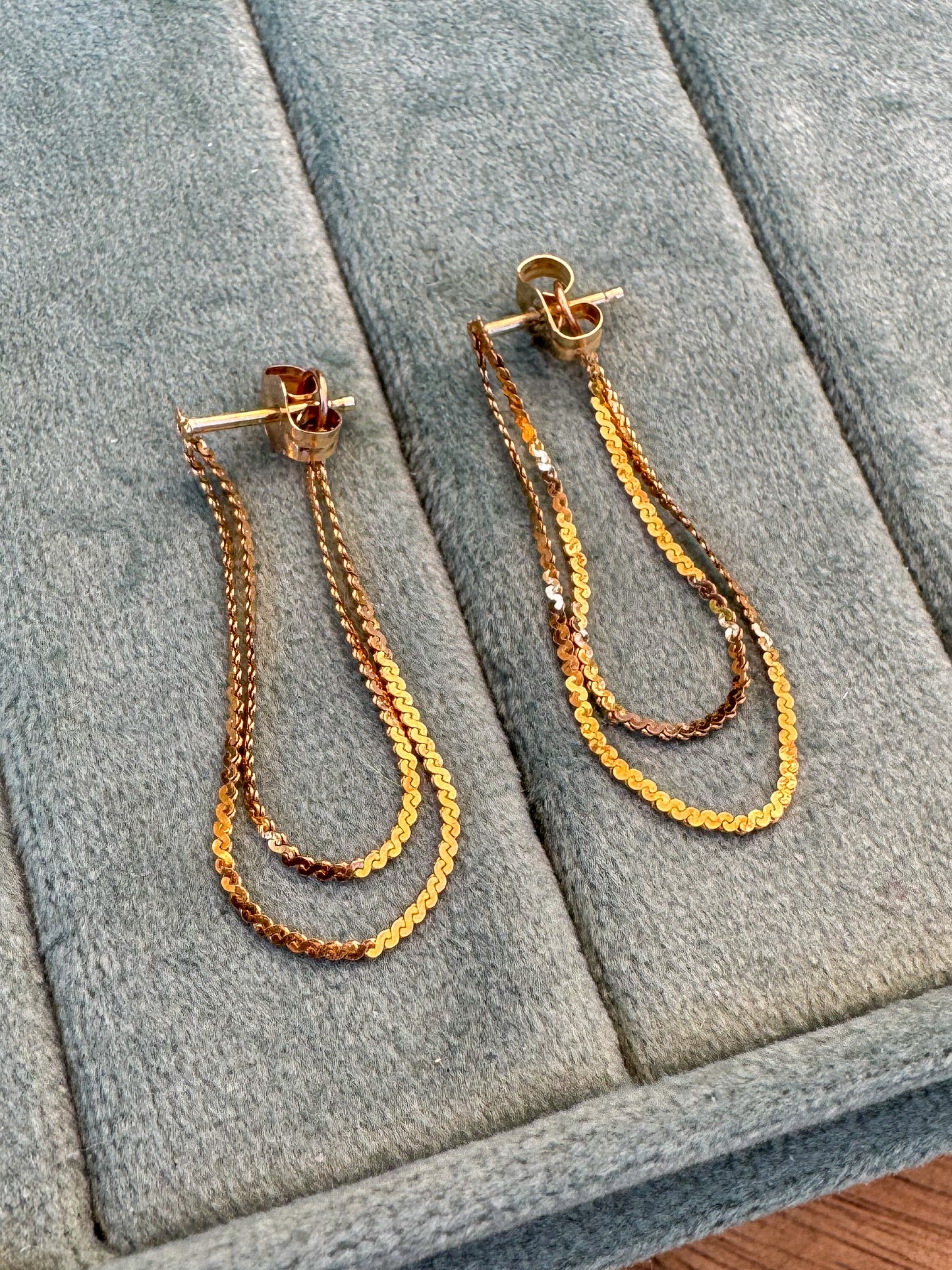 14K Double Drop S-Chain Dangle Earrings