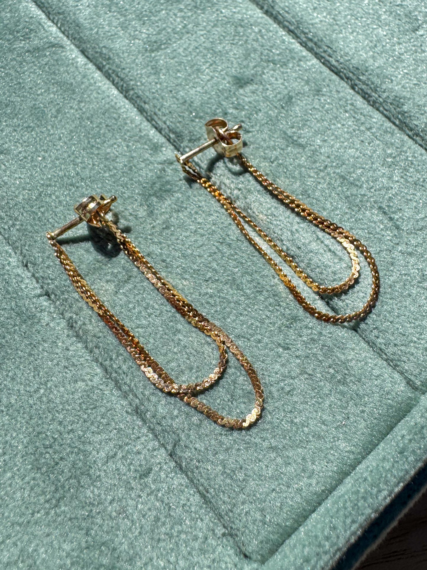 14K Double Drop S-Chain Dangle Earrings