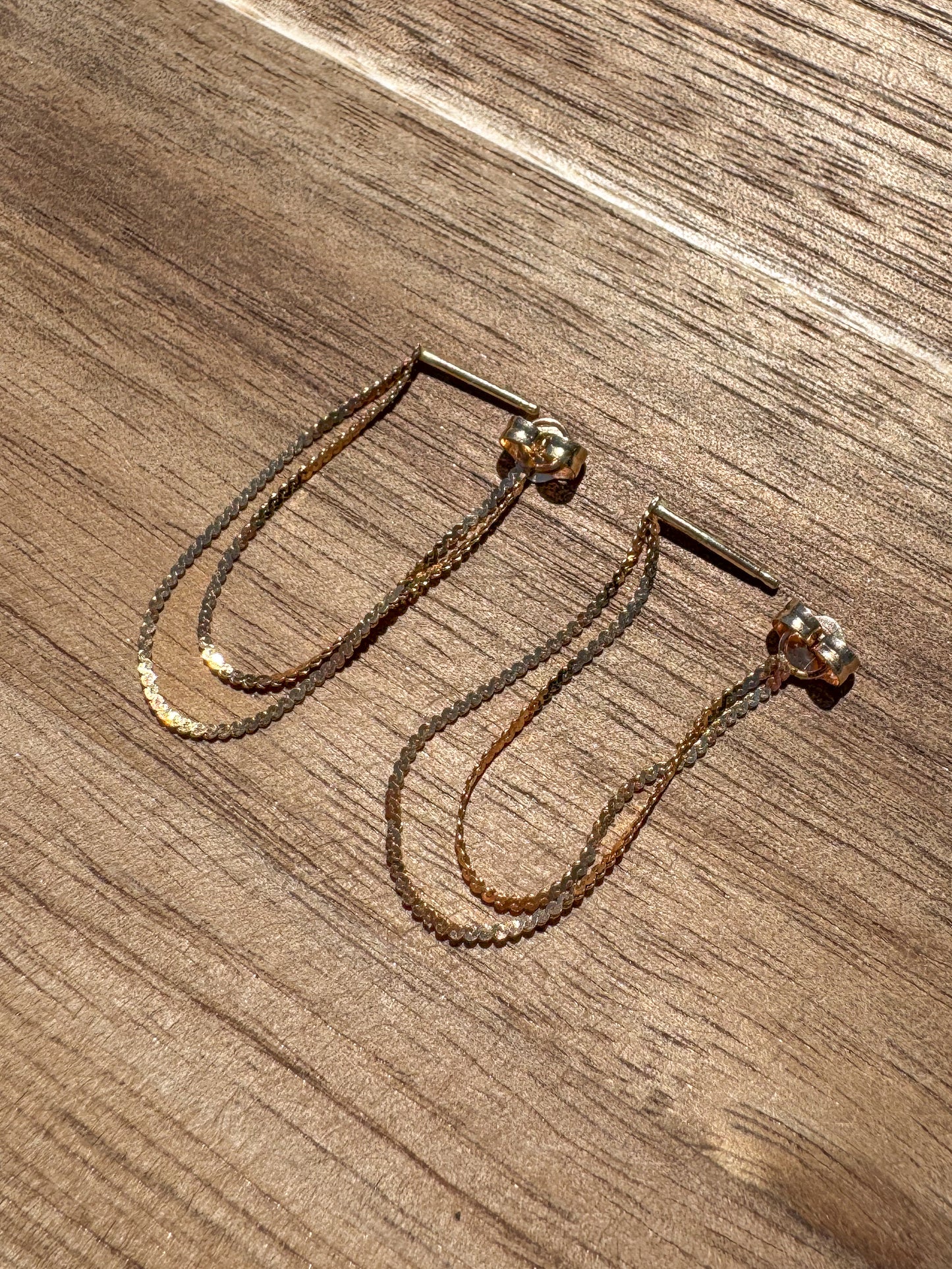14K Double Drop S-Chain Dangle Earrings