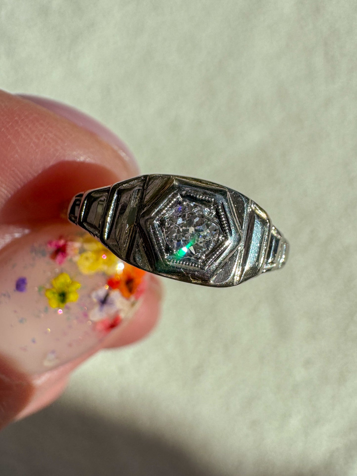 Vintage 14K and Diamond Art Deco Ring