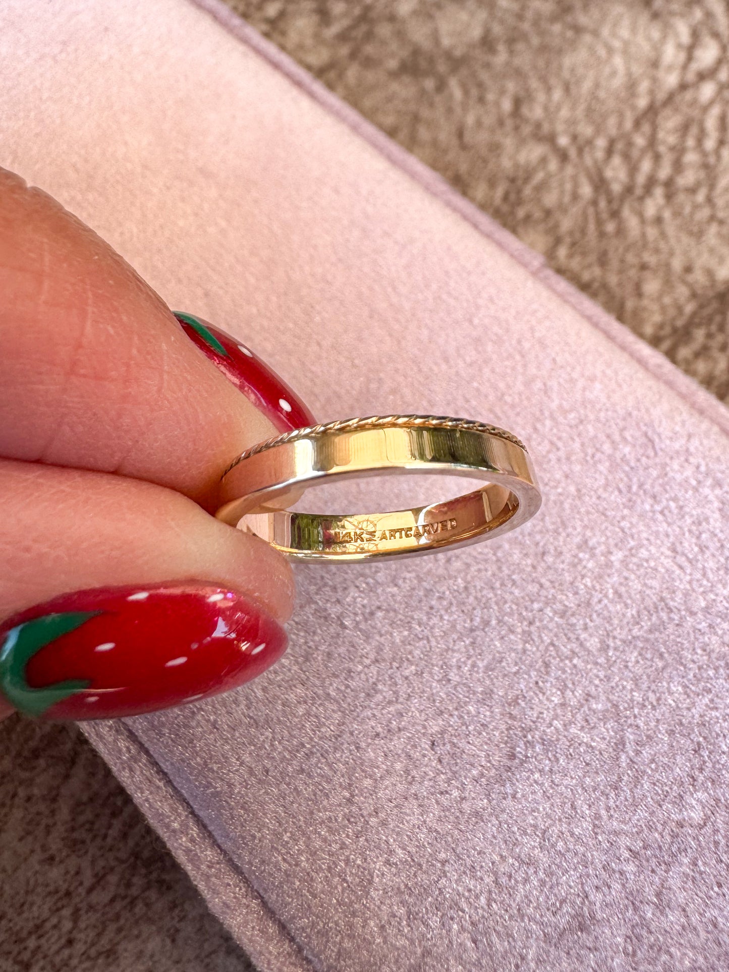 14K Skinny Gold Band with Cable Detail