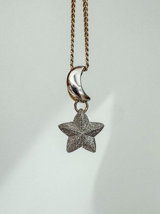 14K Two-Tone Moon and Star Pendant