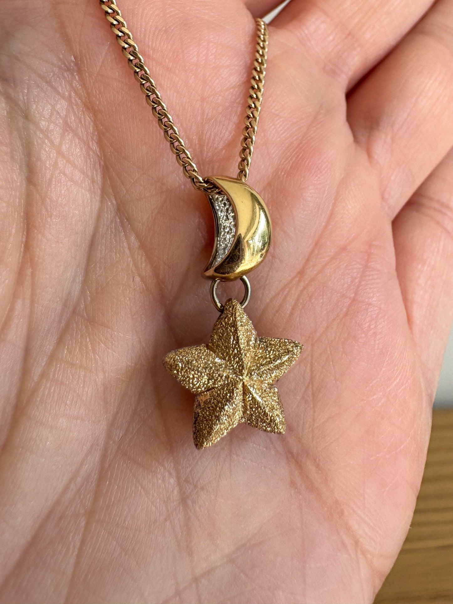 14K Two-Tone Moon and Star Pendant