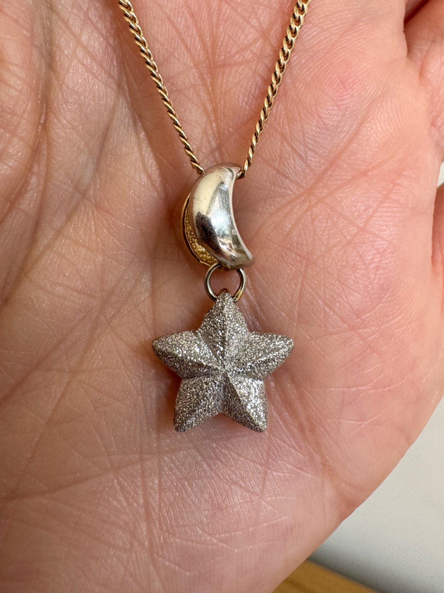 14K Two-Tone Moon and Star Pendant