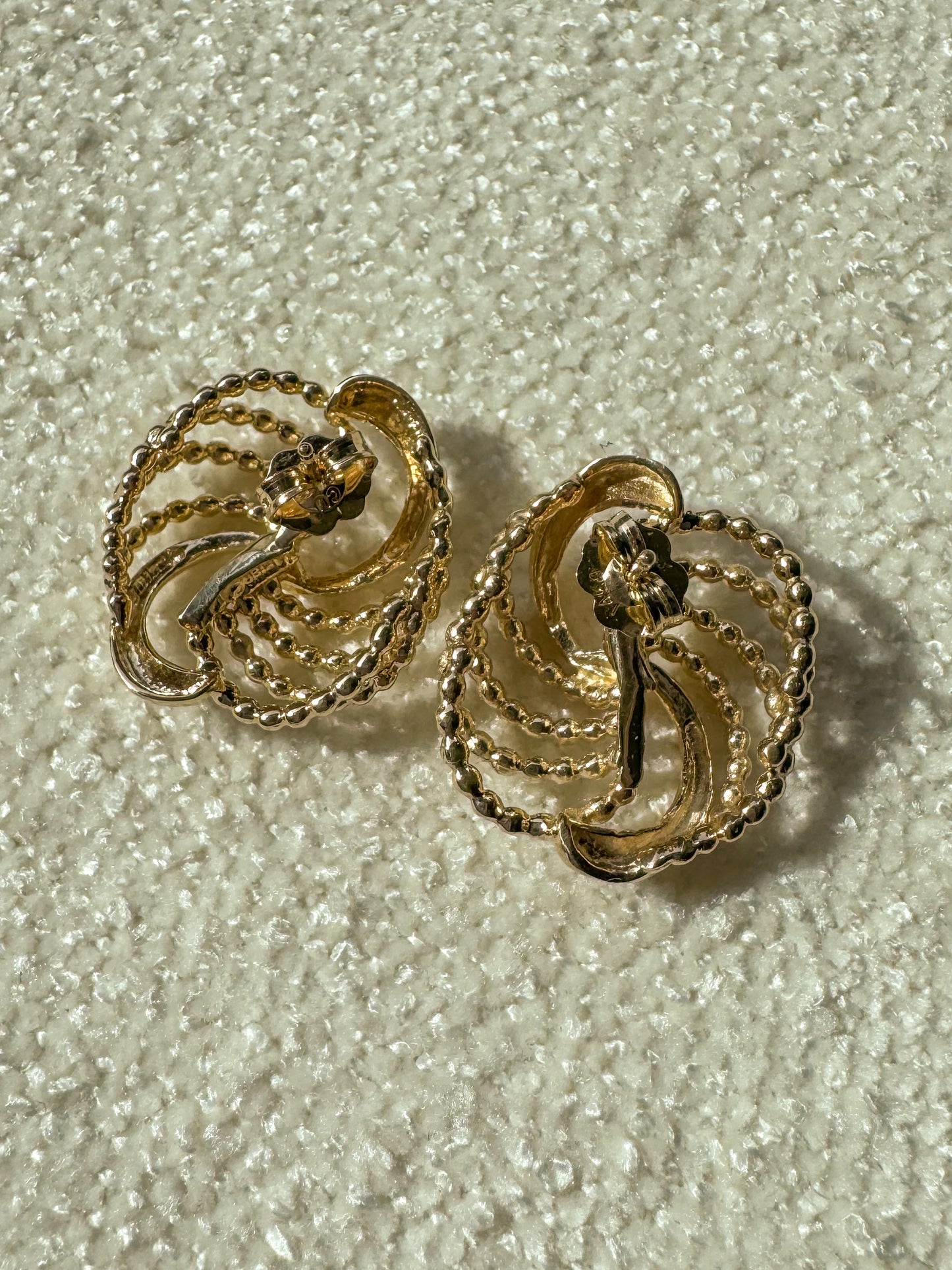 14K Vintage Circular Swirl Statement Earrings