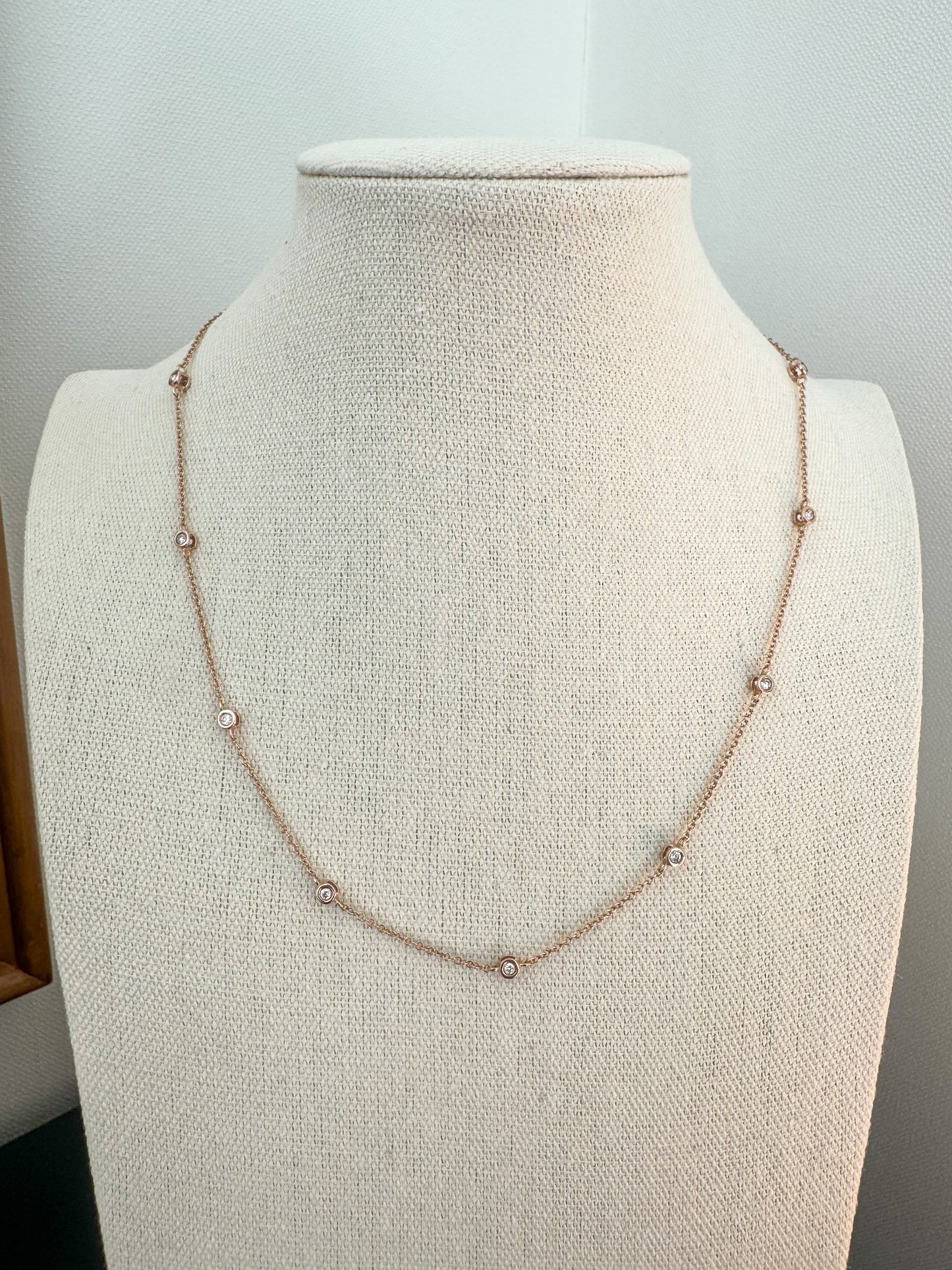 14K Rose Gold and Diamond Station Necklace