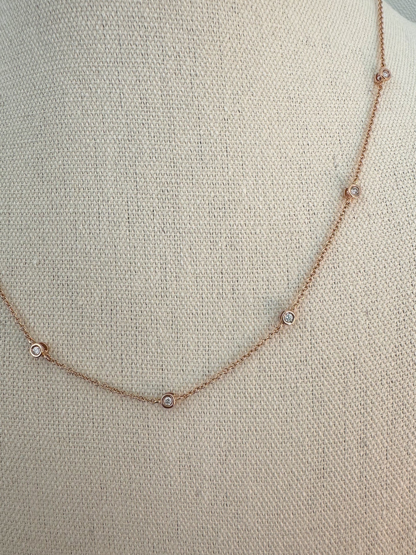 14K Rose Gold and Diamond Station Necklace