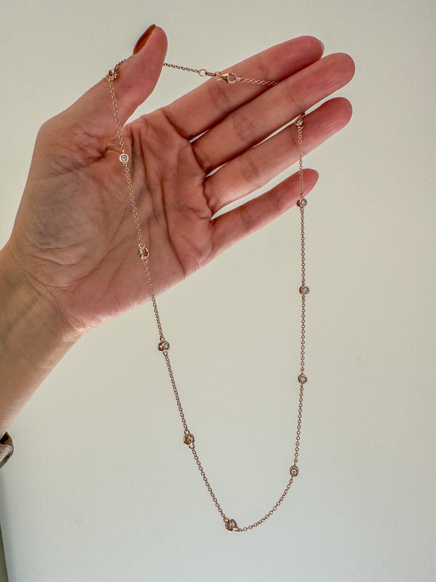 14K Rose Gold and Diamond Station Necklace