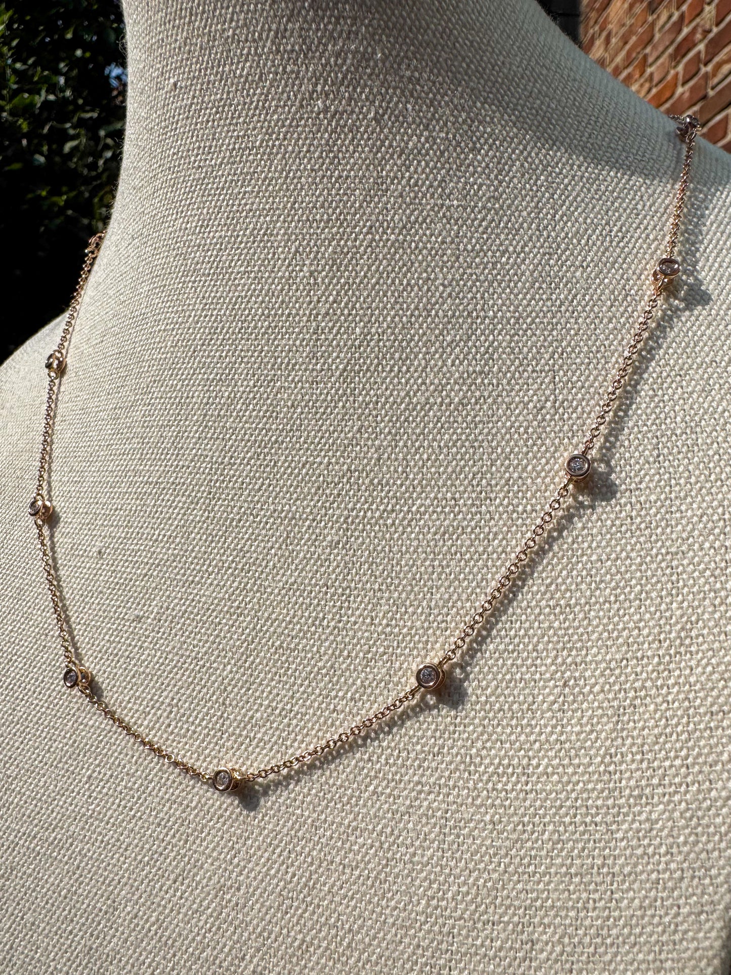 14K Rose Gold and Diamond Station Necklace