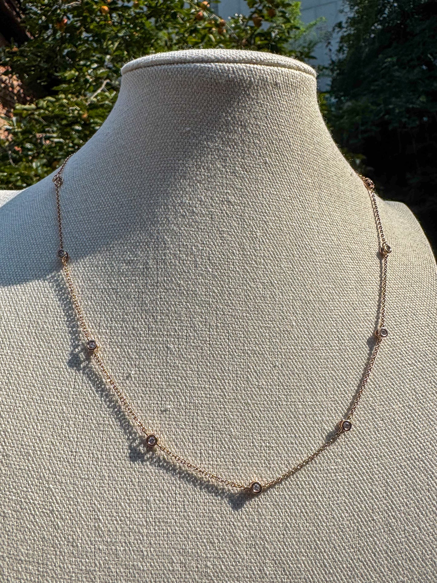 14K Rose Gold and Diamond Station Necklace