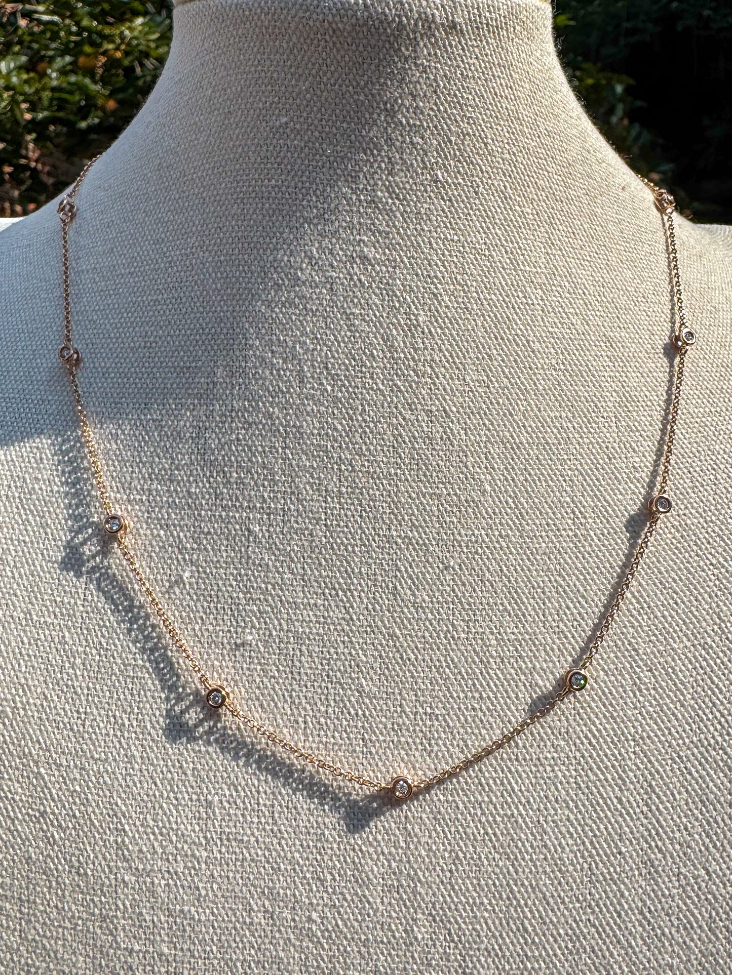 14K Rose Gold and Diamond Station Necklace