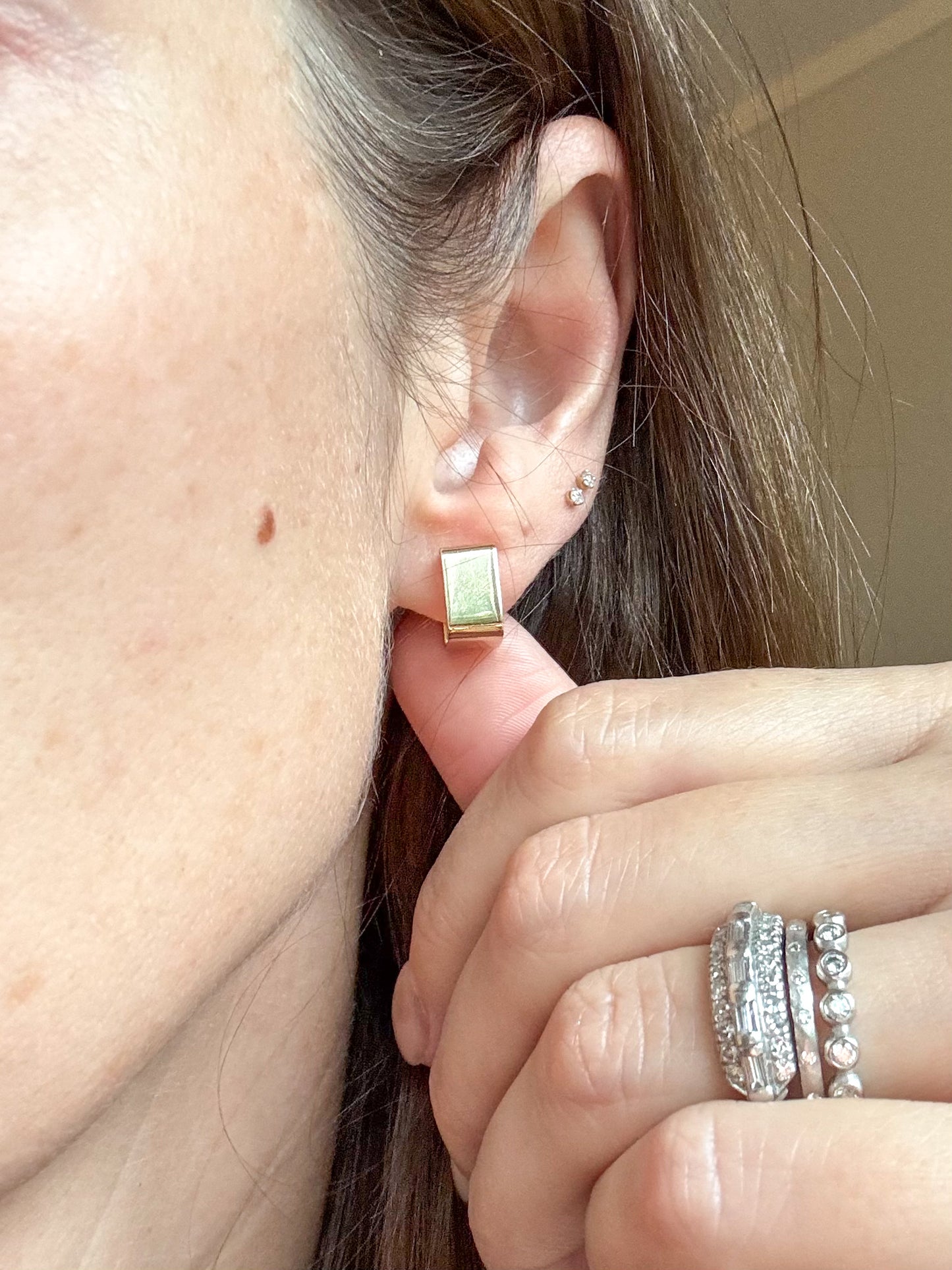 14K Square Post-Back Huggies