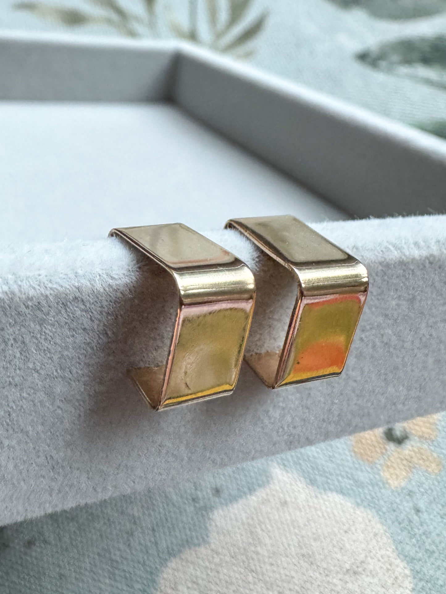 14K Square Post-Back Huggies