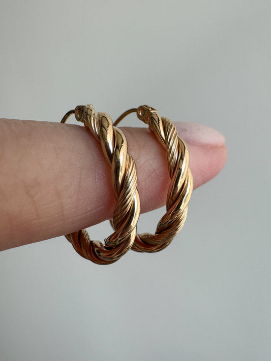 14K Twisty Hoops